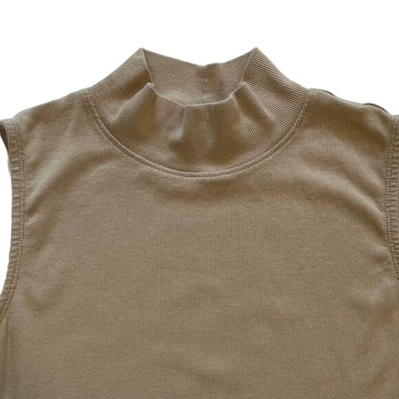 Rachel Zoe Tan/Beige/Neutral Sleeveless Mock Neck Ribbed Top, Soft, Pima, S - Picture 2 of 9